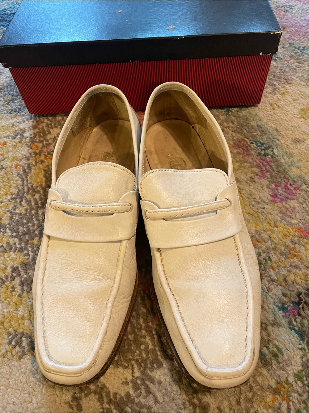 Vintage Chipp Men's White Leather Loafers Classic Slip-On Dress Shoes retro 10.5